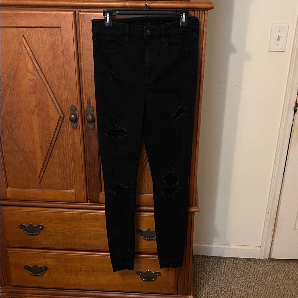 American Eagle Black Distressed Skinny Jeans